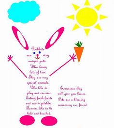 an easter bunny holding a carrot with the sun in the sky above it and poem written below