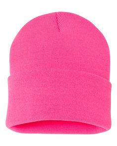 Colorblocked 12" Cuffed Beanie - NEON PINK - ONE SIZE | Sportsman 12" Solid Cuffed Beanie Hat in Neon Pink | Acrylic Slouchy Style, Grey Camo, Cuffed Beanie, Pink Acrylics, Pom Beanie, Green Camo, Leather Patches, Knit Beanie, Chunky Knit