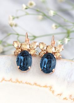 Blue Navy Earrings Bridal Navy Blue Crystal Swarovski | Etsy  #bluenavy #navyblueearrings #darkblue #bridalearrings Blue Oval Earrings For Wedding, Blue Gold Bridal Earrings, Blue 14k Gold Earrings For Wedding, Blue Hallmarked Earrings For Wedding, Elegant Blue Crystal Earrings, Navy Blue Crystal Earrings, Navy Earrings, Navy Blue Earrings, Crystal Chandelier Earrings