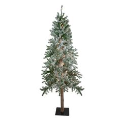 a white christmas tree with lights on it's branches and the base is black