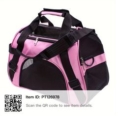 a pink and black dog carrier bag