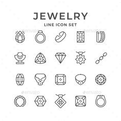 jewelry line icon set - miscellaneous icons