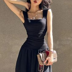 BXOXO Summer Black Sexy TANK Dress Women Sleeveless Bodycon Casual Got – bxoxo-shop Dress Folds, Black Chiffon Maxi Dress, Black Dress Women, Gathered Maxi Dress, Bodycon Casual, Vintage Tank, Summer Vintage, Vintage Maxi Dress, Pleated Maxi Dress