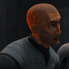 a man with an orange head and bald hair in star wars the old republic is looking to his left