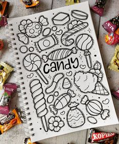 a coloring book with candy and candies on it