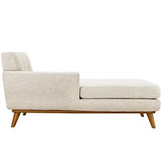 a white chaise lounger with wooden legs on an isolated white background for display