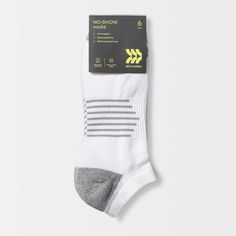 Why we're ALL IN: Designed for workouts, long commutes and everyday wear, these no-show socks are made from a soft cotton and recycled polyester blend with added spandex for cool comfort and flexible movement. The pack includes 6 pairs of tagless socks in a solid color with contrasting stripes on the arches. The no-show design allows for confident wear with shoes of all types. All in Motion™: Made for every move, priced for every day. Sporty Lightweight Socks, Sporty Comfortable Lightweight Socks, Lightweight Sporty No-show Socks, Sporty No-show Lightweight Socks, Sporty Stretch Lightweight Socks, Sporty Lightweight No-show Socks, Sporty No-show Anti-odor Socks, Sporty No-show Antimicrobial Socks, Comfortable White Functional Socks