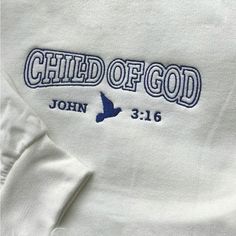 Child Of God Unisex Embroidered Cotton Sweatshirt Jesus Merch Aesthetic, White Tops With Embroidered Logo For Spring, Christian Merch Design, White Tops With Letter Embroidery For Spring, White T-shirt With Letter Embroidery For Spring, White Embroidered T-shirt For Spring, White Letter Embroidery T-shirt For Spring, White Embroidered Sweatshirt For Spring, Blue Tops With Letter Embroidery For Spring