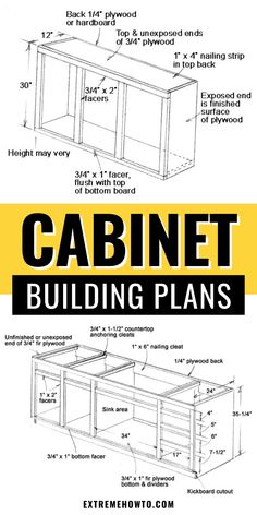 the diagram shows how to build cabinets for kitchen cabinets with measurements and instructions on them