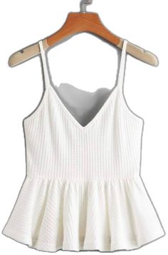 White Waffle Knit Tops For Summer, Affordable Ruffled Cami Tank Top, White Fitted Tank Top With Ruffled Straps, Fitted Ruffle Cami Tank Top, White Cami Tank Top With Built-in Bra, White Ruffled Cami Tank Top, Shein Tops, Cami Top, Waffle Knit