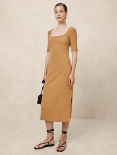 Elbow-Sleeve Ribbed Midi Dress | Banana Republic Factory Deep Autumn, Ribbed Midi Dress, Banana Republic Factory, Elbow Sleeve, Elbow Length Sleeve, Square Necklines, Family Photo, Square Neckline, Family Photos