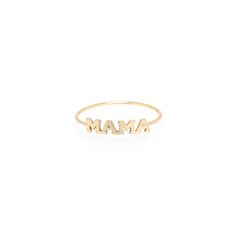 14k gold tiny capital letter MAMA ring SPECIFICS• band is approx. 1mm wide• MAMA is approx. ½" x ⅛"***Please note: Rings in quarter sizes and outside of sizes 4-9 on this style are considered custom and are not returnable. We recommend you visit your local jeweler to get a professional measurement or order our complimentary ring sizer (US residents only) to determine your correct size. If you wish to order one of these rings that are not in our standard sizes offered on our site please email dir Minimalist 14k Gold Custom Name Ring, Minimalist Custom Name 14k Gold Ring, Minimalist 14k Gold Name Jewelry, Minimalist 14k Gold Jewelry With Names, 14k Yellow Gold Engraved Ring With Names, Adjustable 14k Gold Initial Ring With Custom Name, Custom Name Adjustable Initial Ring In 14k Gold, 14k Yellow Gold Rings With Names, 14k Gold Rings With Names