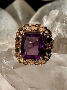 Circa 1940s Art Deco 14K Alexandrite Color Changing Purple Sapphire Vintage Art Deco Ring Color Changing Alexandrite Sapphire is amazing , change from very unique blues to deep purples, Stunning I believe the Alexandrite / Sapphire to be lab created June Birthstone Ring size 6 1/2 Vintage Rectangular Gemstone Rings, Antique 14k Gold Gemstone Rings, Antique 14k Gold Jewelry For Vintage Events, Vintage 14k Stamped Ring, Antique Collectible Jewelry, Antique Yellow Gold Jewelry For Vintage Events, Vintage 14k Gold Hallmarked Jewelry, Collectible 14k Gold Gemstone Jewelry, Heirloom Yellow Gold Rings For Vintage Events