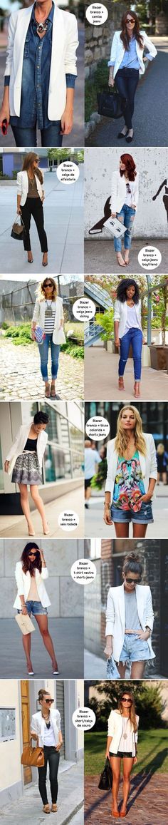 Para inspirar Blazer branco 02 Blazer Inspiration, Blazer Ideas, White Blazers, Look Office, Boyfriend Blazer, Blazer Style, Clothing Casual