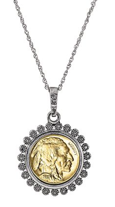 PRICES MAY VARY. Silver and Gold Genuine US Coin 24 Inch Silvertone Chain Lobster Claw Clasp Includes A Certificate of Authenticity, 1 Year Manufacturers Warranty Exquisite blossom pendant featuring a genuine gold layered Buffalo Nickel minted 1913-1938. Pendant hangs from a 24 inch rope chain with a lobster claw clasp. Includes a Certificate of Authenticity. Silver Coin Pendant Necklace, Silver Necklaces With Coin Pendant For Vintage Collection, Nickel-free Round Pendant Coin Necklace In Amulet Style, Tarnish-resistant Silver Coin Pendant Necklace, Sterling Silver Coin-shaped Pendant, Nickel-free Sterling Silver Medallion Coin Necklace, American Coins, Buffalo Nickel, Coin Pendant Necklace