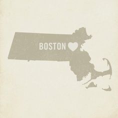 the map of boston is shown in grey on a white background with a heart at the top