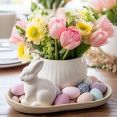 58 Elegant Easter Table Decor Ideas for a Spring Celebration Spring Centerpieces For Kitchen Table, Autumn Easter, Kitchen Table Centerpiece, Spring Centerpiece