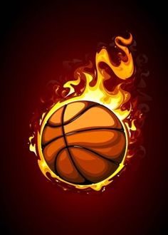 a basketball in the fire with flames around it