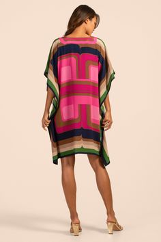 Top-rated and always a customer favorite, our Theodora dress features a V neckline, caftan fit, and drapey silk fabric. Wear this floaty silk dress on its own, for a romantic dinner under the stars, or as a chic beach cover-up for your next holiday in the sun! V neckline Relaxed, caftan fit Length: 36" Model is 5'10", wearing size XS/S Window Geo Silk Crepe de Chine 100% Silk Dry clean only Imported Size XL V-neck Viscose Kaftan For The Beach, Silk V-neck Dress For Vacation, Chic Silk Kaftan For Beach Cover-up, Chic Silk V-neck Kaftan, Chic Pink Kaftan For Beach Cover-up, Silk V-neck Kaftan For Beachwear, Silk V-neck Beachwear Dress, Pink Silk V-neck Dress For Summer, Chic Multicolor V-neck Cover-up