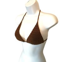 🤎Made to Order.  🤎Your bikini top will be shipped out to you ASAP after completion!   🤎Adjustable crochet bikini top.  🤎Adjustable  band at the bottom of each bra cup that wraps around your back!  Neck straps can be criss-crossed if desired!  🤎Brown.  🤎Acrylic. Hand wash. Lay flat to dry. Do not iron. 🤎If you have any questions, please send me a message.  🤎Happy Shopping!🛍 Brown Crochet, Crochet Triangle, Pink Tea, Bra Cup, Cute Bikinis, Neck Strap, Bra Cups, Cute Tops, Get The Look