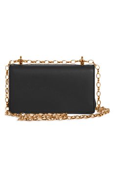 A D&G logo with baroque-inspired gilt flourishes ornately brands this compact leather bag designed with a sliding chain strap that can be worn doubled or long. Style Name:Dolce&gabbana Girls Logo Leather Phone Crossbody Bag. Style Number: 6164781. Black Wallet On Chain With Gold-tone Logo For Evening, Black Wallet On Chain With Gold-tone Logo Plaque, Black Wallet On Chain With Gold-tone Logo, Luxury Black Wallet On Chain With Gold-tone Logo, Formal Black Wallet On Chain With Gold-tone Logo, Chic Wallet On Chain With Gold-tone Logo For Everyday, Everyday Leather Wallet On Chain With Gold-tone Logo, Leather Wallet On Chain With Gold-tone Logo, Classic Clutch Bag With Gold-tone Logo Plaque