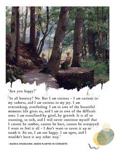 an image of a man sitting on a bench in the woods with a poem written below