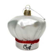 an ornament shaped like a chef's hat with the word chef on it