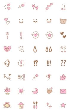 the icons are drawn in different colors and shapes, including hearts, eyes, ears, nose