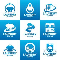 the logos for laundry service are shown in blue and white colors, including an image of a