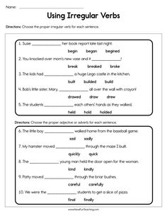 worksheet for using irregular verbs