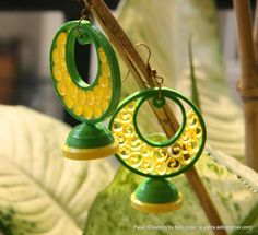 Green and Yellow Earrings Quilling Earrings Jhumkas, Diy Necklace Display, Paper Quilling Patterns, Quilled Jewellery, Quilling Earrings, 3d Quilling