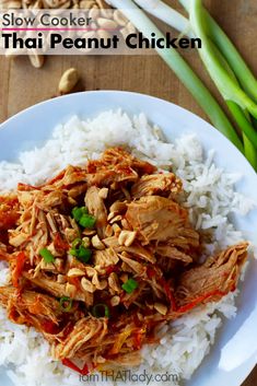 slow cooker thai peanut chicken on white rice