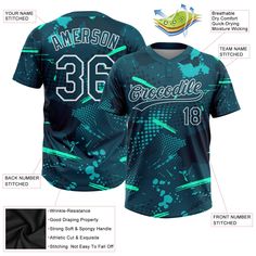 the baseball jersey features information for each player