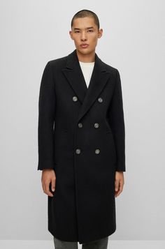 HUGO - Slim-fit coat in a wool blend Slim Fit Coat, Formal Coat, Fitted Coat, Black Formal, Hugo Boss, Wool Blend, Online Store, Slim Fit, For Men