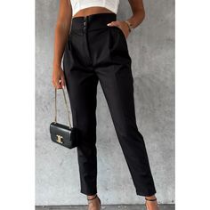 Black Button High Waist Tapered Pants | Fashionfitz Urban Apparel, Waistband Pants, Perfect Legs, Black High Waist, Colored Pants, Chic Outfit, Tapered Pants, Urban Outfits, Black Bottoms