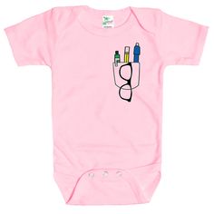 Rapunzie's adorable Baby Onesie with a unique twist! This onesie combines comfort, style, and a touch of nerdy charm that's perfect for your little one. Crafted with love, it features a delightful graphic of a pocket protector with glasses, along with cute pens and pencils, all neatly placed in the left chest pocket. Key Features: Comfortable Material: Made from 100% cotton, this baby onesie ensures ultimate softness and breathability, keeping your baby cozy and happy all day long. Short Sleeves Casual Pink Onesie With Cartoon Print, Fun Short Sleeve Onesie For Playtime, Fun Cotton Bodysuit For Playtime, Playful Pink Short Sleeve Bodysuit, Playful Pink Short Sleeve Onesie, Cute Pink Short Sleeve Bodysuit, Cute Pink Short Sleeve Bodysuit For Playtime, Casual Pink Unisex Onesie, Unisex Casual Onesie For Playtime