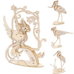 a wooden cutout of birds on top of a clock