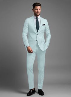 If the setting calls for a casually classy ensemble, then you can go down the luxurious route with our Marco Stretch Light Blue Wool Suit. Crafted from a wool blend, our suit creates extra smart and instant appeal for everyone in the room with its sleek texture and light blue shade, easily ramping the style factor. Look like a contemporary gent who invests in high fashion with utmost dedication and perfection by choosing our suit today.  Look Includes   Marco Stretch Light Blue Wool  Fabric  Two Black Tuxedo Shirt, Grey Tweed Suit, Windowpane Suit, Herringbone Tweed Jacket, Dark Suit, Seersucker Suit, Tweed Pants, Herringbone Jacket, Denim Suit