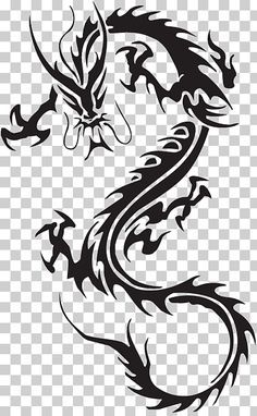 a black and white dragon tattoo design on a transparent background