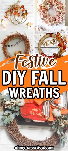 fall wreaths with the words feste diy fall wreaths on top and below