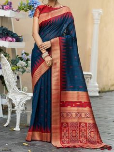 fabric  tussar silkpallu pattern  temple printesaree length  55blouse  unstitchblouse length  08occasion  wedding festival Pure Tussar Silk Saree, Tussar Silk Saree, Festival Wedding, Beautiful Blue, Silk Saree, Silk Sarees, Temple, Saree, Festival