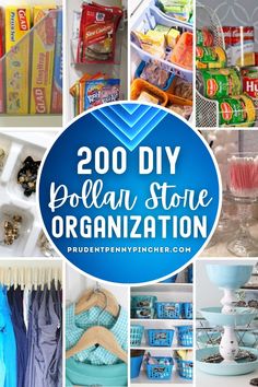 the words, 200 diy dollar store organization on top of pictures of various items