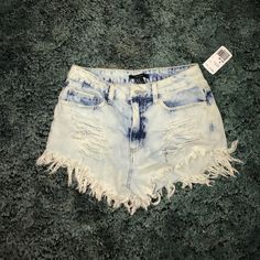 Bleached Denim Shorts. Super Cute For The Upcoming Warm Weather! Never Worn. Trendy Light Wash Bleached Bottoms, Forever 21 High Waist Ripped Bottoms, Forever 21 High Rise Bottoms For Summer, Forever 21 Light Wash High Rise Bottoms, Forever 21 High Rise Light Wash Bottoms, Trendy Light Wash Bottoms From Forever 21, High Rise Bottoms From Forever 21 For Summer, Forever 21 Light Wash Short Bottoms, Forever 21 Light Wash Summer Bottoms