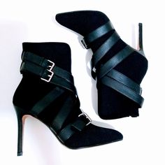 Take Your Look To The Next Level With These Pointed Toe Stiletto Booties/Ankle Boots By Catherine Malandrino. Fabric And Faux Leather Material, Strappy Accents, Stiletto Heel, Side Buckles Closure, Padded Footbed, 4" Heel, 0.5" Platform. Size 7.5 (7 1/2) Perfect For The Spring, Fall, And Winter, They Are So Stylish And Ideal For Any Occasion And Attire. Brand New Without Box, No Flaws, A Small Mark On The Sole From Trying Them On. Please Refer To The Pictures. From Smoke And Pet-Free Home. Clean Chic Heeled Boots With Ankle Strap And Reinforced Heel, Fitted Ankle Boot Heels With Buckle Closure, Chic Heels With Buckle Closure For Fall, Fitted Buckle Closure Ankle Boot Heels, Chic Ankle Strap Heeled Boots With 4-inch Heel, Chic Heeled Boots With Ankle Strap And 4-inch Heel, Evening Heeled Boots With Ankle Strap, Chic High Ankle Heels With Buckle Closure, Evening Ankle Strap Heeled Boots