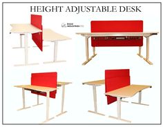 four different types of desks with red dividers