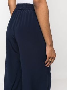 Antonia wide-leg trousers from GIANLUCA CAPANNOLO featuring navy blue, high-waisted, elasticated waistband, wide leg, flared and floor-length.This piece fits true to size. We recommend you get your regular sizeModel is 1,75m / 5ft 8in wearing size S Navy Wide-leg Pants With Elastic Waistband, Elegant Navy Wide Leg Pants, Elegant Navy Wide-leg Bottoms, Elegant Navy Wide-leg Pants, Elegant Blue Wide Leg Pants With Elastic Waistband, Chic Navy Wide-leg Pants, Elegant Navy Wide Leg Bottoms, Navy Summer Wide Leg Pants, Navy Wide Leg Pants For Summer