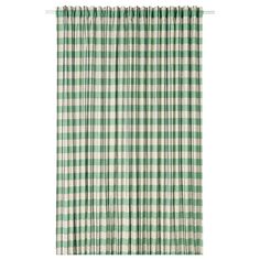 a green and white checkered curtain