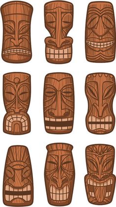 totems with different facial expressions on white background - tiki stock illustrations, clip art, cartoons, & icons