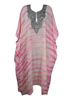 Boho Kaftan Pink Maxi Dress, Caftan, Tie dye Embroidered Caftan, Sheer Resort Wear, Cruise Maxi Dress L-4XL, Boho Kaftans, Interior Boho, Embroidered Caftan, Sheer Kimono, Boho Interiors, Pink Maxi, Pink Tie Dye, Pink Ties, Pink Maxi Dress