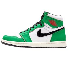 The women’s Air Jordan 1 Retro High OG ‘Lucky Green’ draws inspiration from an early career highlight in the Michael Jordan canon — namely, His Airness’ 63-point game at the old Boston Garden during the 1986 playoffs. The high-top utilizes classic two-tone color blocking, featuring a white leather base and contrasting green leather overlays with raw edges for a subtly unfinished aesthetic. Branding elements include a black Swoosh, Nike Air tongue tag and a red Wings logo on the lateral collar fl Old Boston, Red Wing Logo, Vintage Filter, Boston Garden, Lucky Green, Air Jordan Sneakers, Air Jordan 1 Retro High Og, Air Jordan 1 Retro High, Sb Dunk